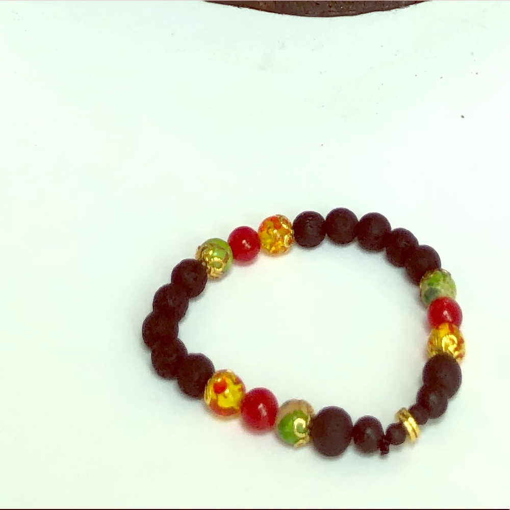 HeartSolarPlexusRoot+Lava Stone Bracelet